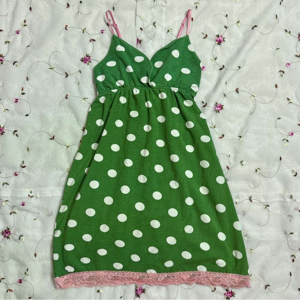 Vintage Babydoll Polka Dot Lace Slip Dress